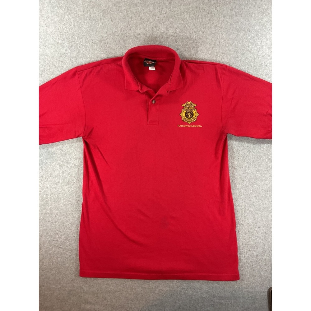 Harley Davidson Mens Red Firefighter Logo Polo Medium Short Sleeve Pique #701